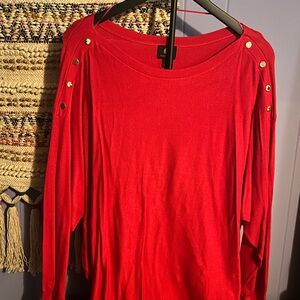 JM Collection Red Long Sleeve Top with Gold Button Accents